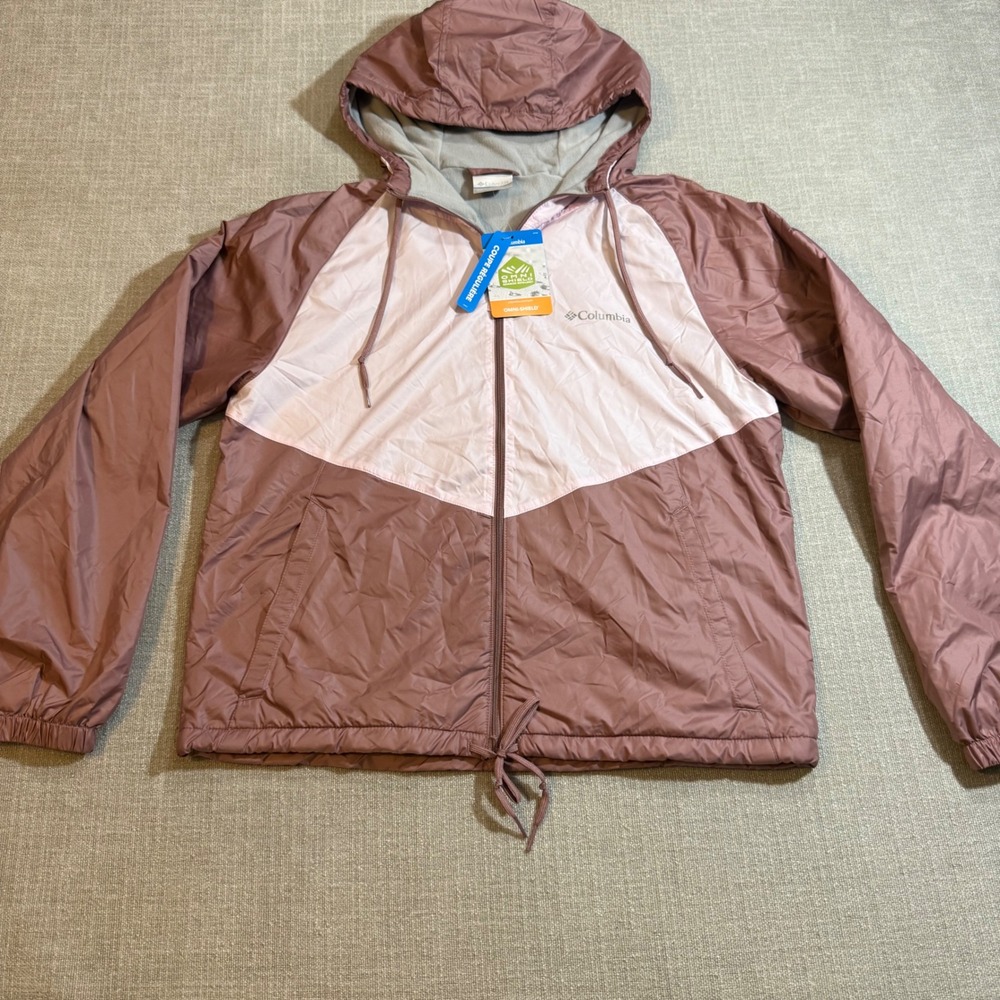 Columbia May Valley II Lined Windbreaker Jacket Small Pink Mauve Colorblock Hood